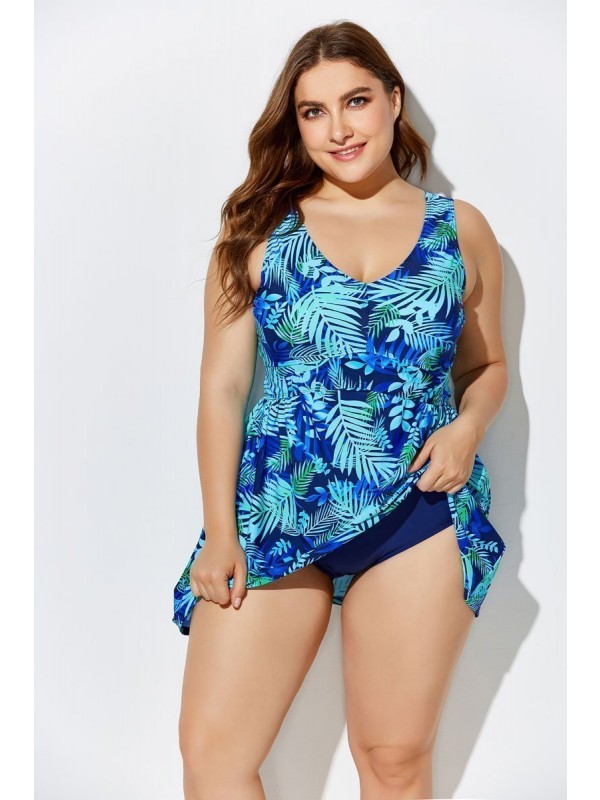BLUE NOSTALGIA CUP SIZED TIE FRONT UNDERWIRE SWIMDRESS and Shorts