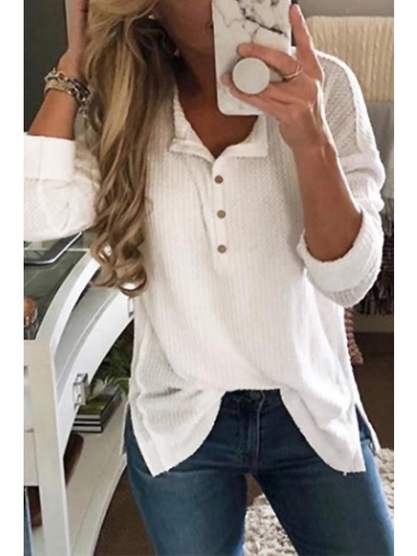 Simple Buttons Decorative White Tshirt