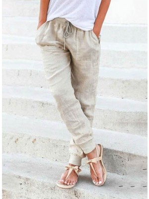 Women Pockets Casual Plus Size Solid Pants