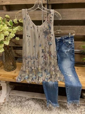 Floral print Sleeveless Casual Shirts & Tops