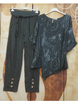 Ladies Casual Loose Printing Round Neck Two Piece Suit