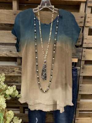Ombre/tieDye Short Sleeve Casual Shirts & Tops