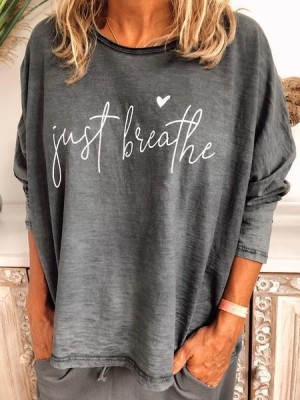 Letter Casual Long Sleeve CottonBlend Shirts & Tops