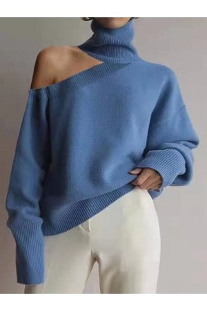Fashion Highneck Casual Longsleeved Hollow Sweater