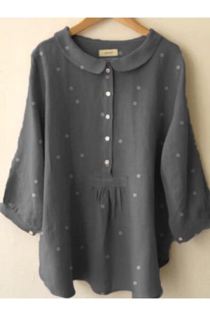 Long Sleeve CottonBlend Blouse