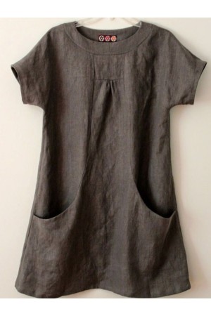 Women Short Sleeve Solid Pockets Cotton Casual Shirts