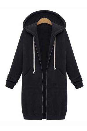 Casual Women Long Sleeve Zipper Hooded Pockets Coat