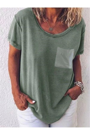 Solid Short Sleeve Shift V Neck Shirts & Tops