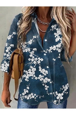 Casual Fashion Printed Lapel Long Sleeve Shirt
