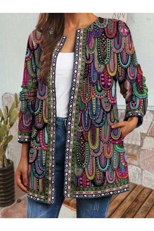 Casual Vintage Ethnic Print Long Sleeve Jacket