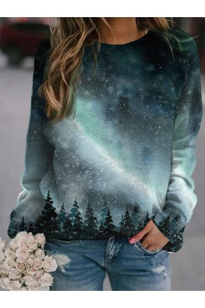 Women's Northern Lights Treetop Print Sweatshirt