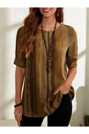 Crew Neck Stripes Casual Tunic Tops