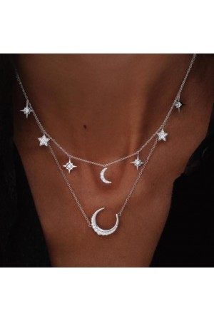 Fashion fivepointed star and moon multilayer necklace set