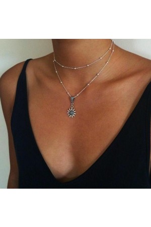 Fashion sunflower flower silver necklace set