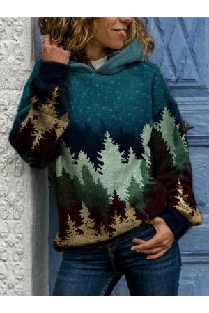 Mountain printed cap neck casual Hoodie