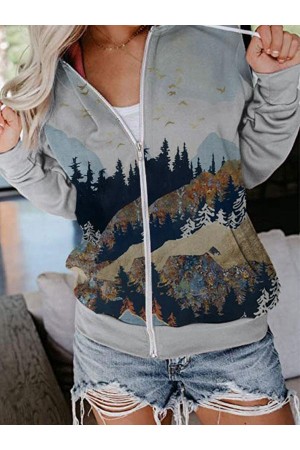 Art Mountain Print Hooded Sweatshirt