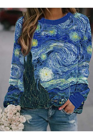 Women's Van gogh painting crew neck casual sweatshirt