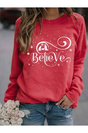 Ladies Christmas Believe Print Sweatshirt