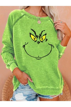 Women's Stole Christmas Print Raglan Sleeve Sweatshirt