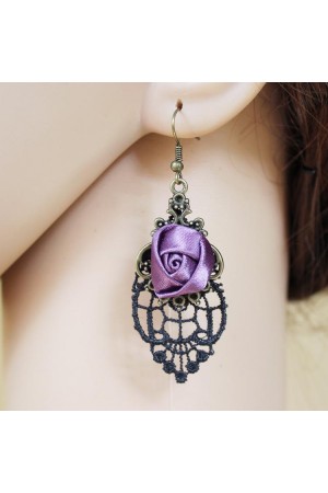 Vintage black lace purple rose earrings