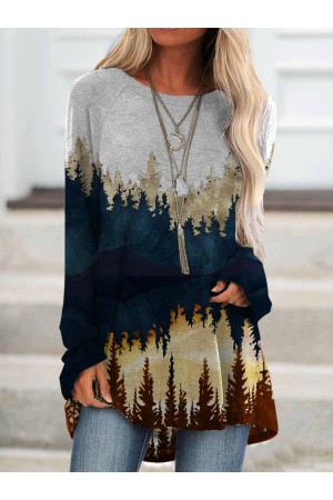 Plant print loose casual Tshirt