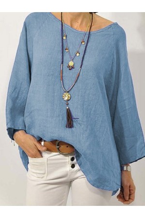 Plus Size Casual Solid Long Sleeve Blouse
