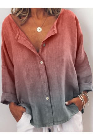 Plus Size V Neck Casual Long Sleeve Blouse