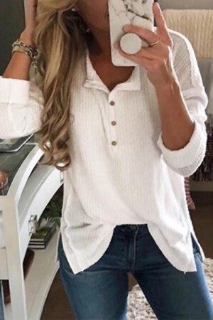 Simple Buttons Decorative White Tshirt
