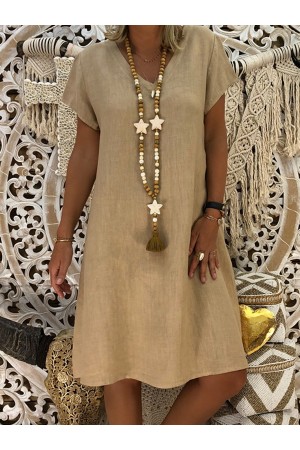 Casual CottonBlend VNeck Short Sleeve Dresses