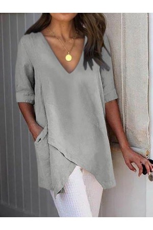 Half Sleeve Irregular Plus Size Asymmetrical Blouses