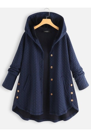 Women Vintage Solid Long Sleeve Hoodie Sweater Coat