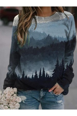 Ladies loose long sleeve printed Tshirt