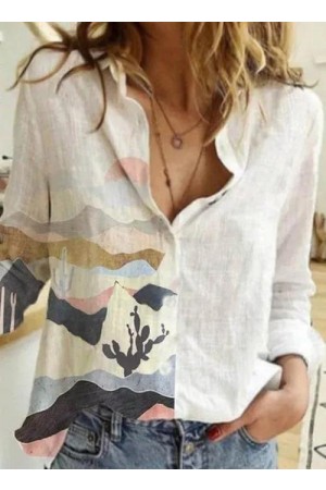 Color Block Casual Collar Long Sleeve Blouses