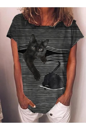 Cat Print Women Tshirt