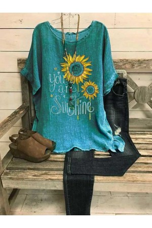 Floral Short Sleeve Shift Crew Neck TShirts