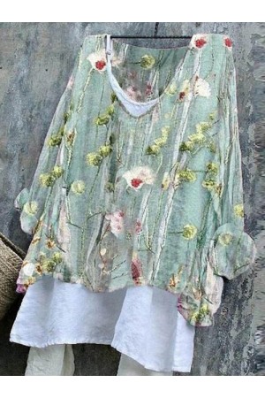 Floral VNeckline Long Sleeve Blouses
