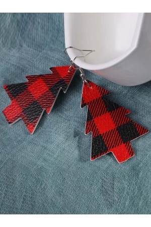 Women's Christmas Tree Check Leather Earrings