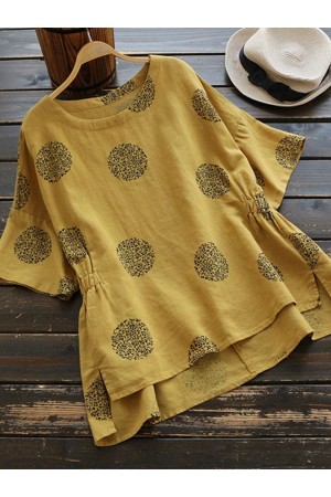 Plus Size Half Sleeve Casual Polka Dot Blouse