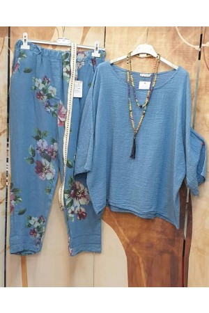 Comfortable Loose Print 3/4 Sleeve Two Piece Suit