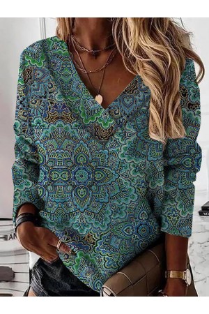 Jersey Ethnic V Neck Sweatshirts