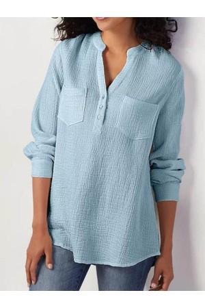 Plain Regular Pocket Standard Nine Points Sleeve Blouse
