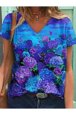 Vneck Floral Casual Tee