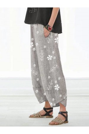 Casual Floral Printed Pockets Women All Season Pants