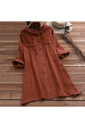 Women Hoodie Vintage Long Sleeve Solid Dresses