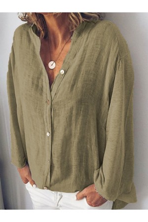 CottonBlend Sweet Long Sleeve V Neck Blouse
