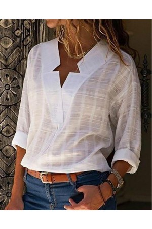 Sexy V Neck Pure Color Long Sleeve Blouse