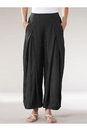 Vintage Elastic Waist Wide Legs Loose Pants