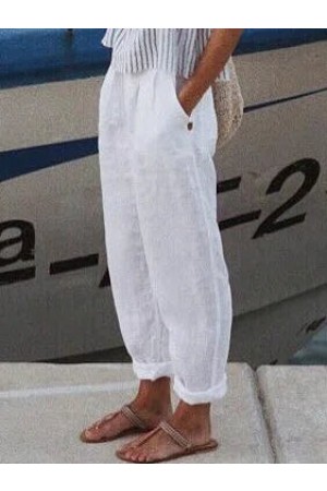 Solid Loosen Cotton Linen Causal Pants