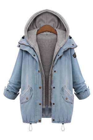 Two Pieces Denim Coats with Hoodie Vest
