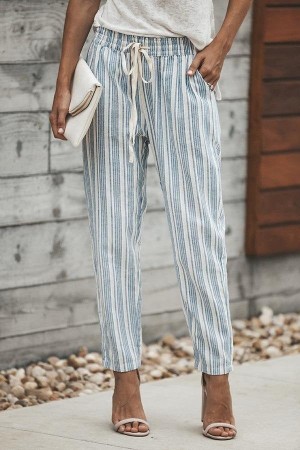 Womens Casual Striped Print Straight Cut Pants